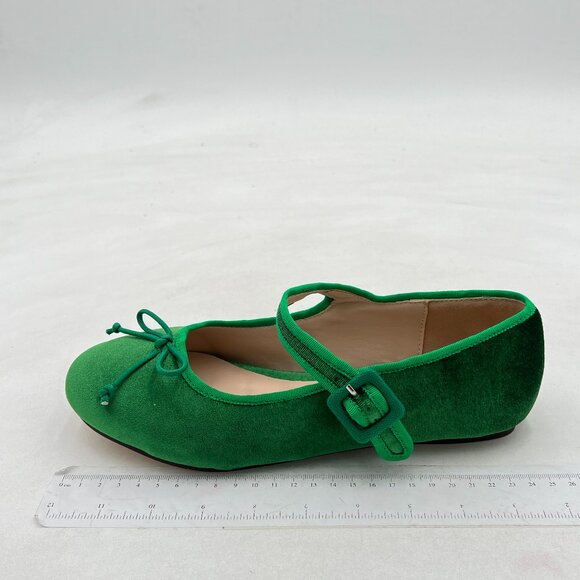 Miss left Green Bowknot Ankle Strap Mary Jane Closed Round Toe Ballet Flats - Picture 2 of 8